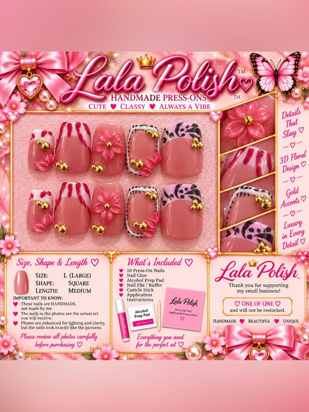 #11 Pink Floral & Animal Print Kids Press-On Nails